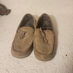 Stafford Essentials Mens Tan Brown Faux Suede Moccasin‎ Slippers Size L 9.5-10.5